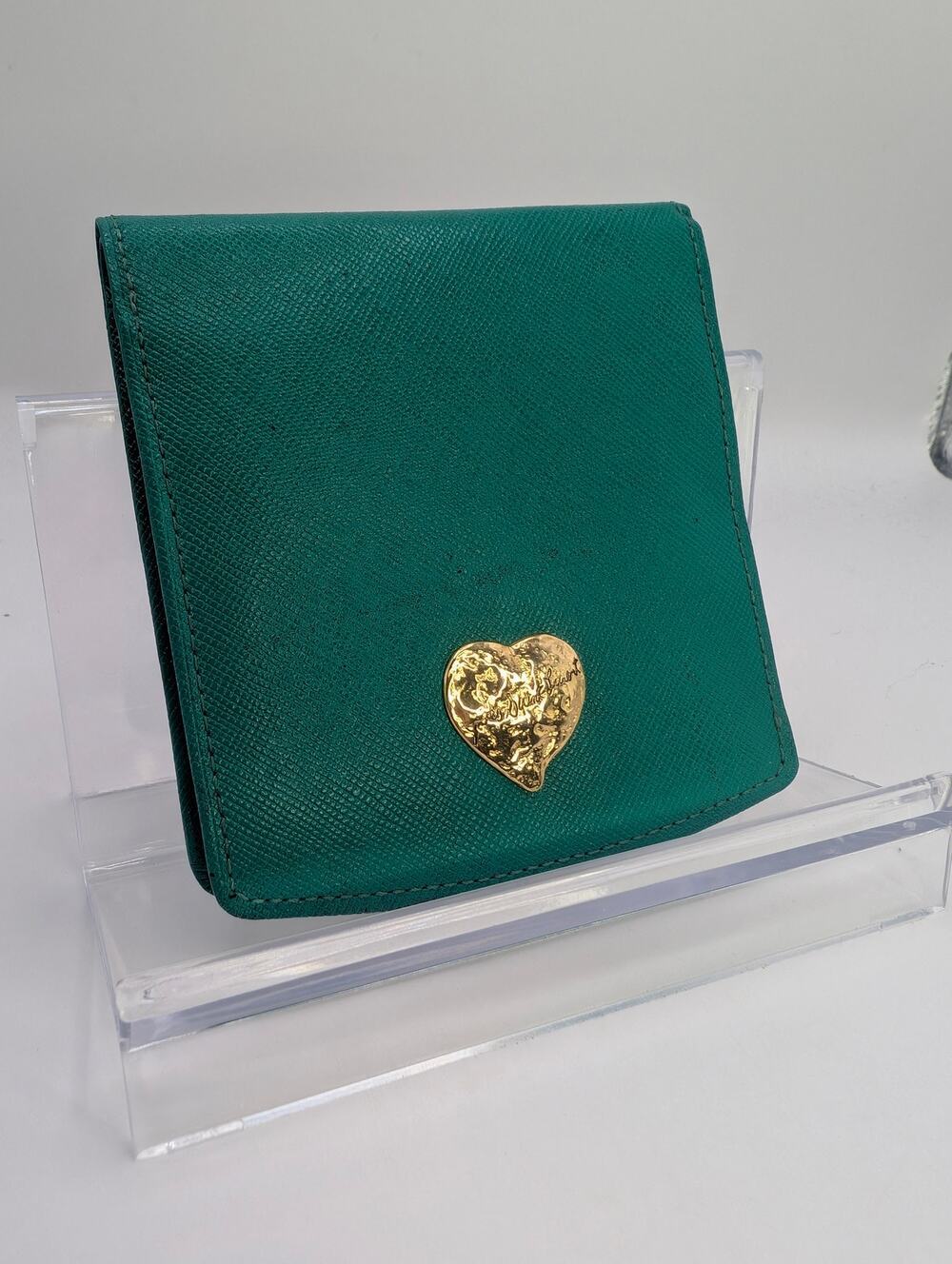 Authentic Yves Saint Laurent Compact Wallet with COA Hard Card– Green & Gold